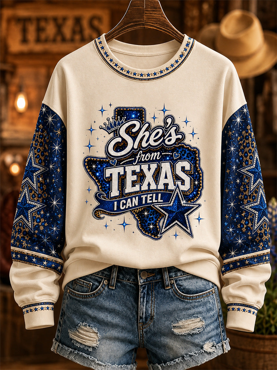 Women's She's From Texas I Can Tell Print Casual Long-Sleeved Sweatshirt