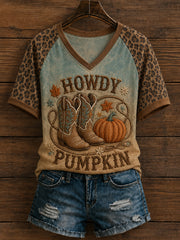 Women's Western Autumn Country Fall Graphic V-neck T-shirt