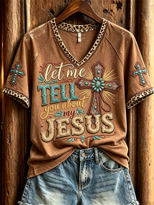 Women's Vintage Let Me Tell You About My Jesus Western Print short-sleeved T-shirt