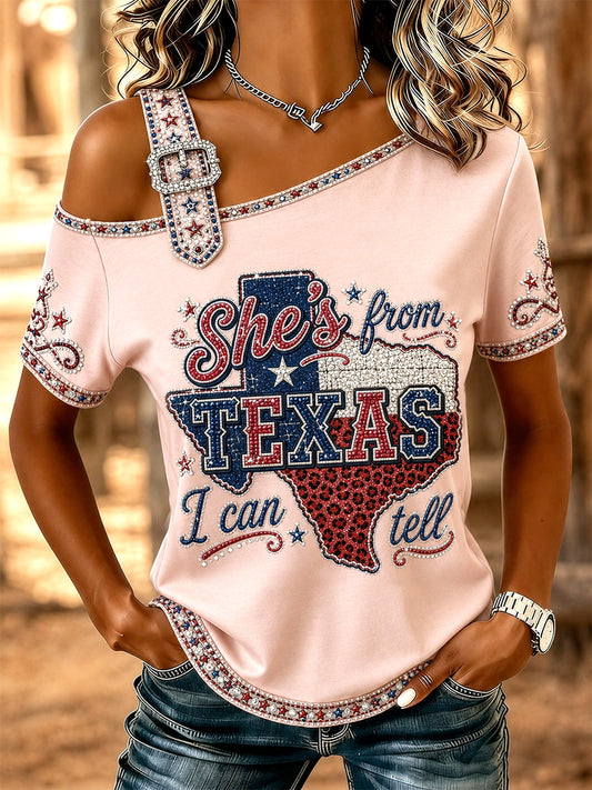 Women's She's From Texas I Can Tell Print Casual Tee