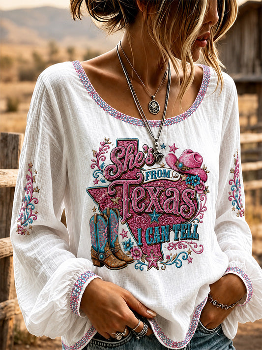 Women's She's From Texas I Can Tell Print Casual Top