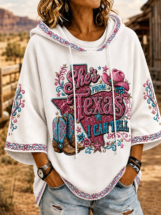 Women's She's From Texas I Can Tell Print Casual Short-Sleeve Hoodie