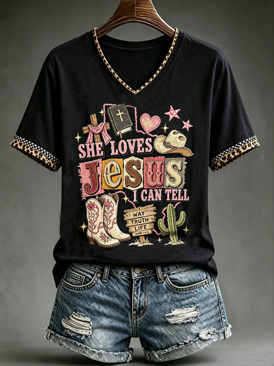 Women's She Loves Jesus I Can Tell Short-sleeved T-shirt