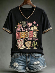 Women's She Loves Jesus I Can Tell Short-sleeved T-shirt