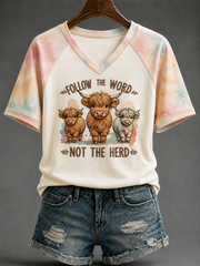 Women's Follow The Word Not The Herd V-neck Off-shoulder Short-sleeved T-shirt
