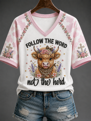 Women's Follow The Word Not The Herd V-neck Off-shoulder Short-sleeved T-shirt