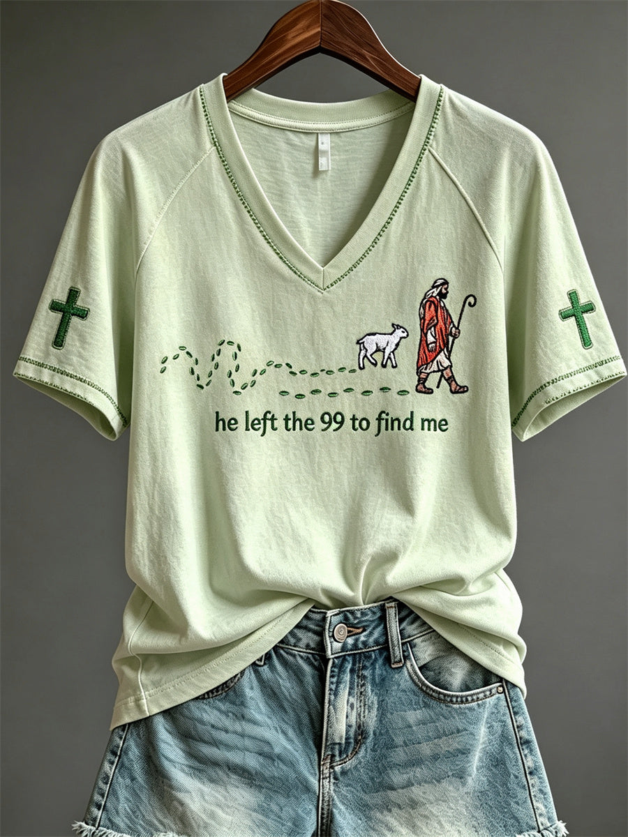 Women's He Left the 99 to Find Me Walking Jesus & Lamb Print short-sleeved T-shirt