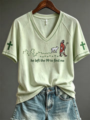 Women's He Left the 99 to Find Me Walking Jesus & Lamb Print short-sleeved T-shirt