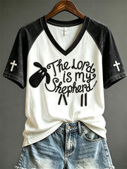 Women's The Lord Is My Shepherd Fuzzy Sheep Print short-sleeved T-shirt