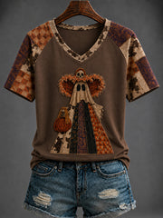 Women's Halloween Western Style Printed V-neck T-shirt