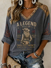 Women's Country Music Legend Print Memorial Mid-length Sleeves V-Neck T-Shirt