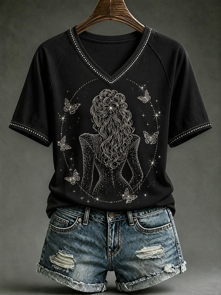 Women's Rip Country Music Queen Printed V-neck T-shirt
