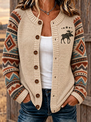 Women's Retro Western Printed Cozy Cardigan