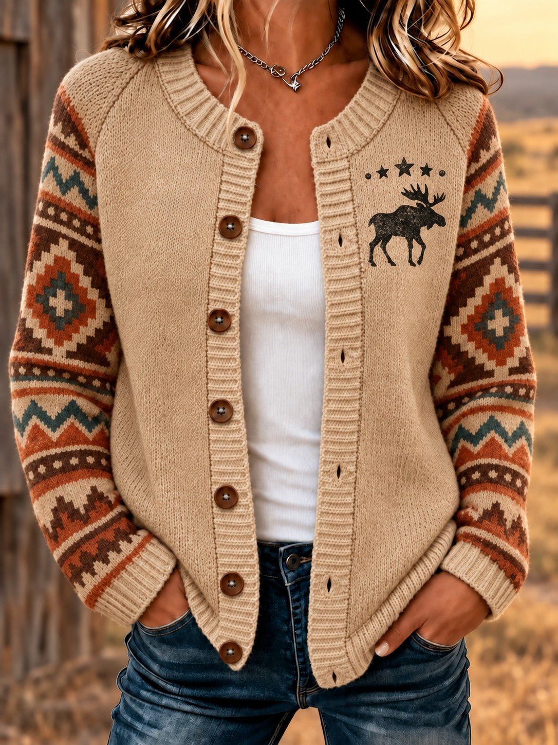 Women's Retro Western Printed Cozy Cardigan