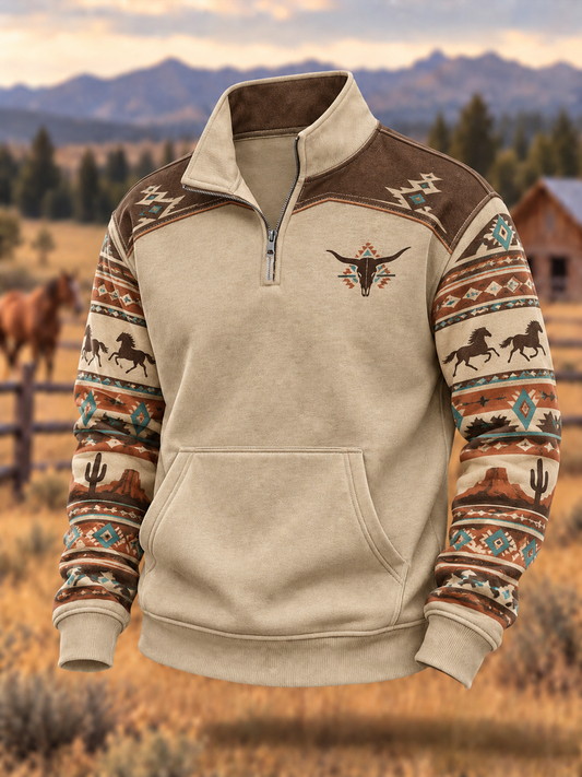 Men's Western-style print Zip-Up Hoodie