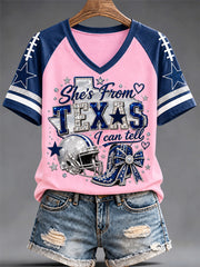 Women's Football Gameday Gift For Football Fans Casual V-Neck Tee