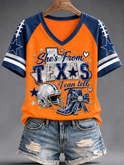 Women's Football Gameday Gift For Football Fans Casual V-Neck Tee