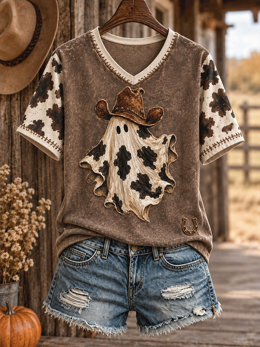 Women's Western Halloween Art Printed T-shirt