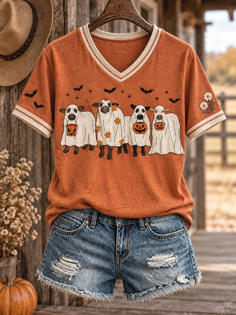 Women's Western Halloween Art Printed T-shirt