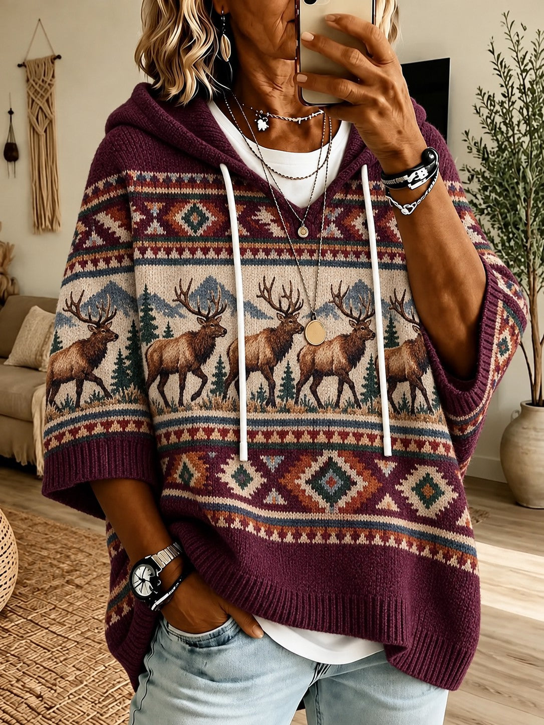 Women’s Vintage Western Printed Sweater Hoodie