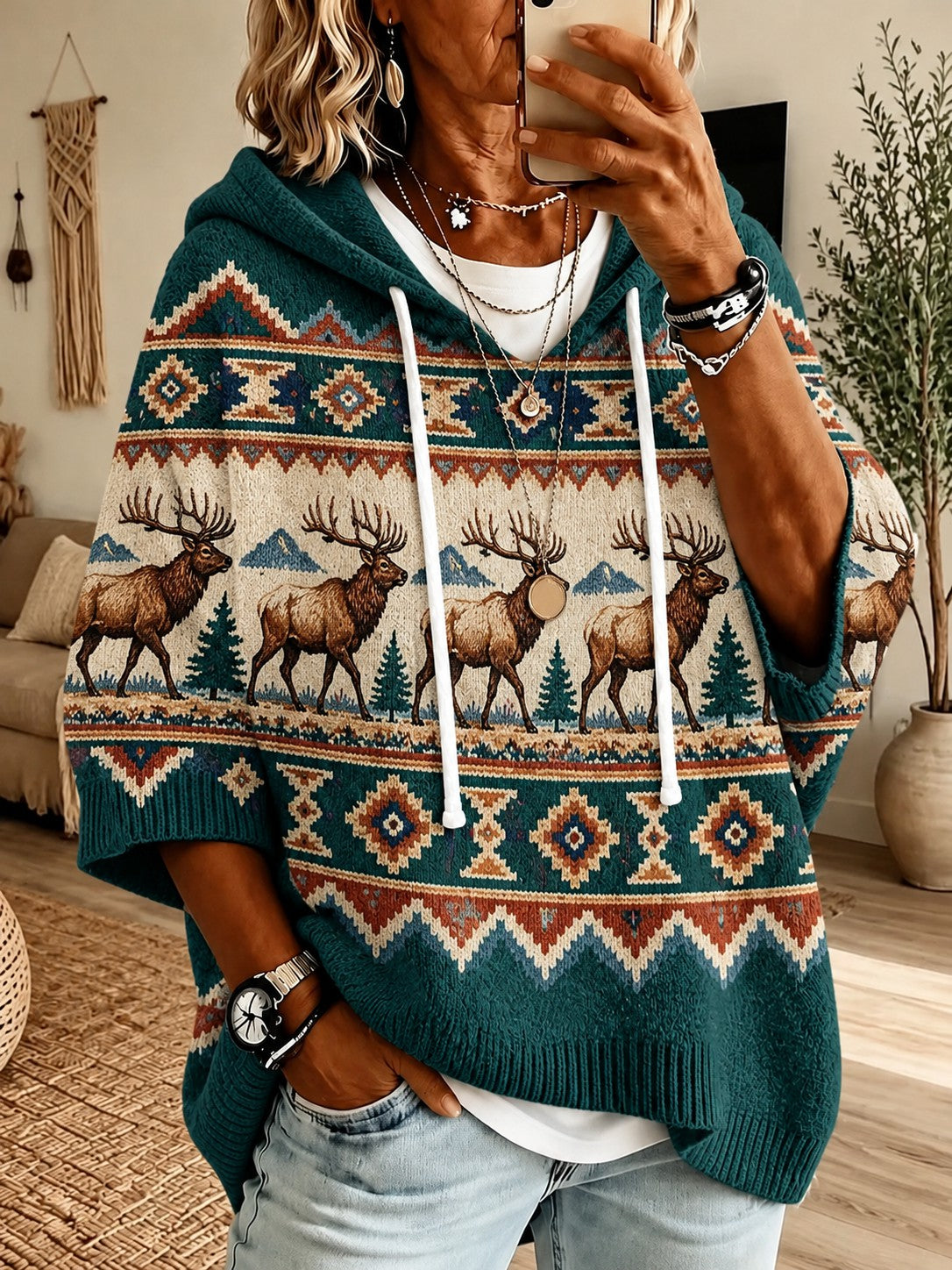 Women's Vintage Western Printed Sweater Hoodie