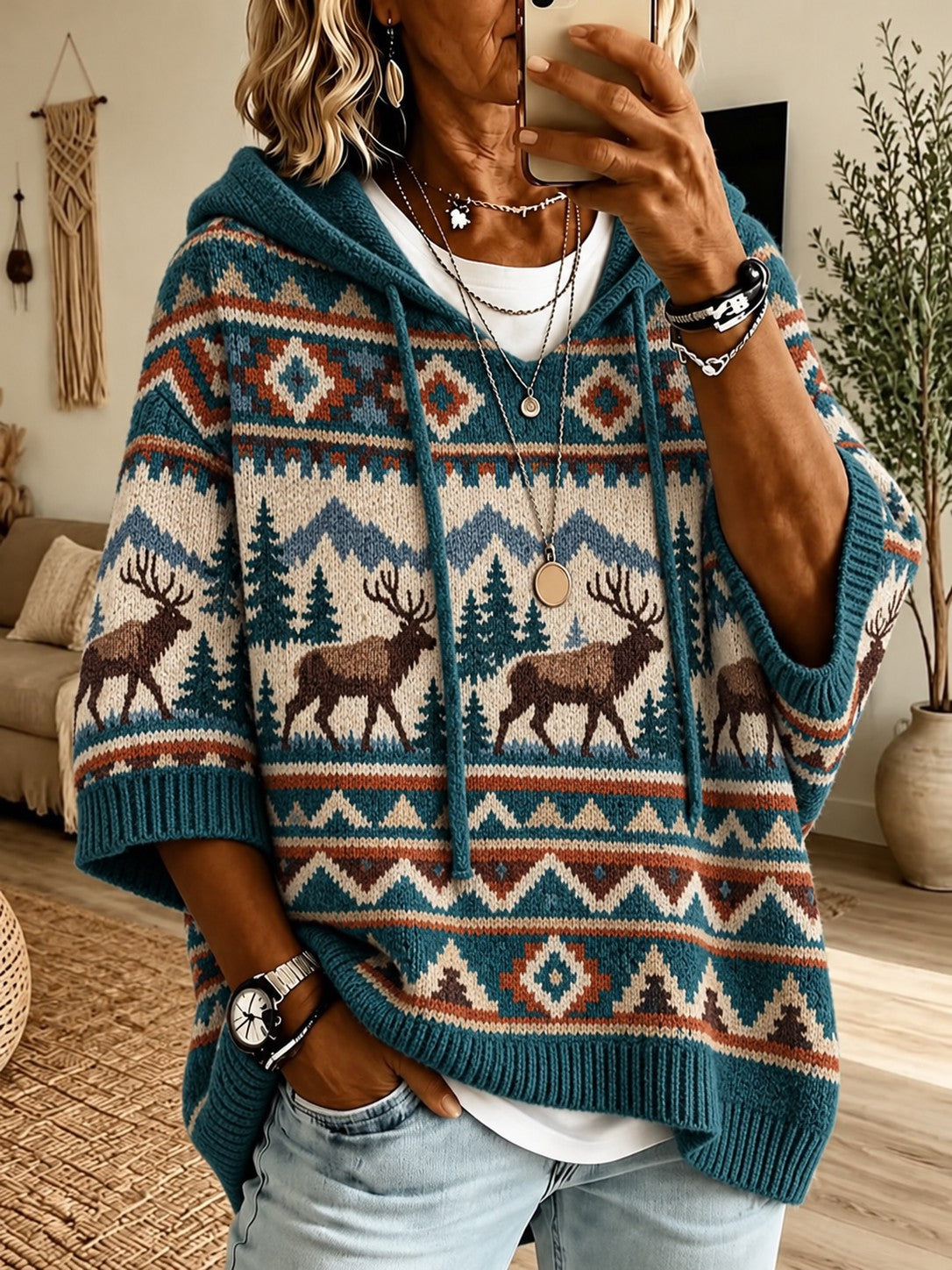 Women's Vintage Western Printed Sweater Hoodie
