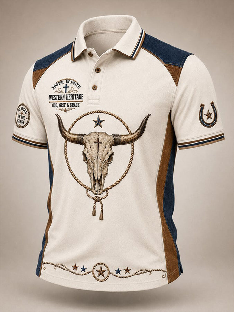 Men's Rooted In Faith Western Bull Skull Shirt