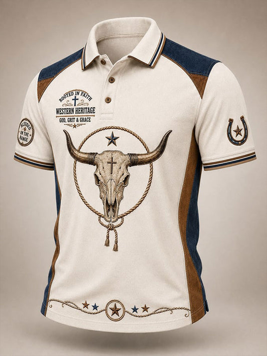 Men's Rooted In Faith Western Bull Skull Shirt