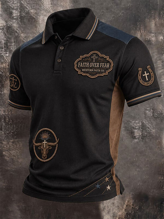 Men's Faith Over Fear Western Bull Skull Shirt