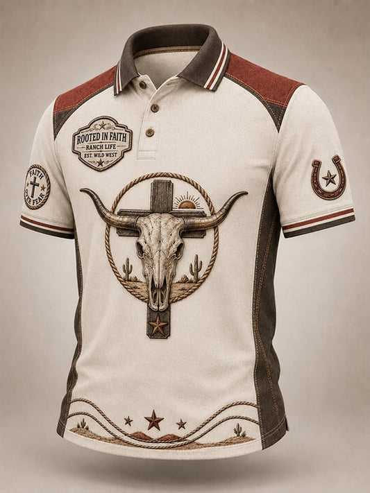 Men's Rooted In Faith Western Bull Skull Shirt