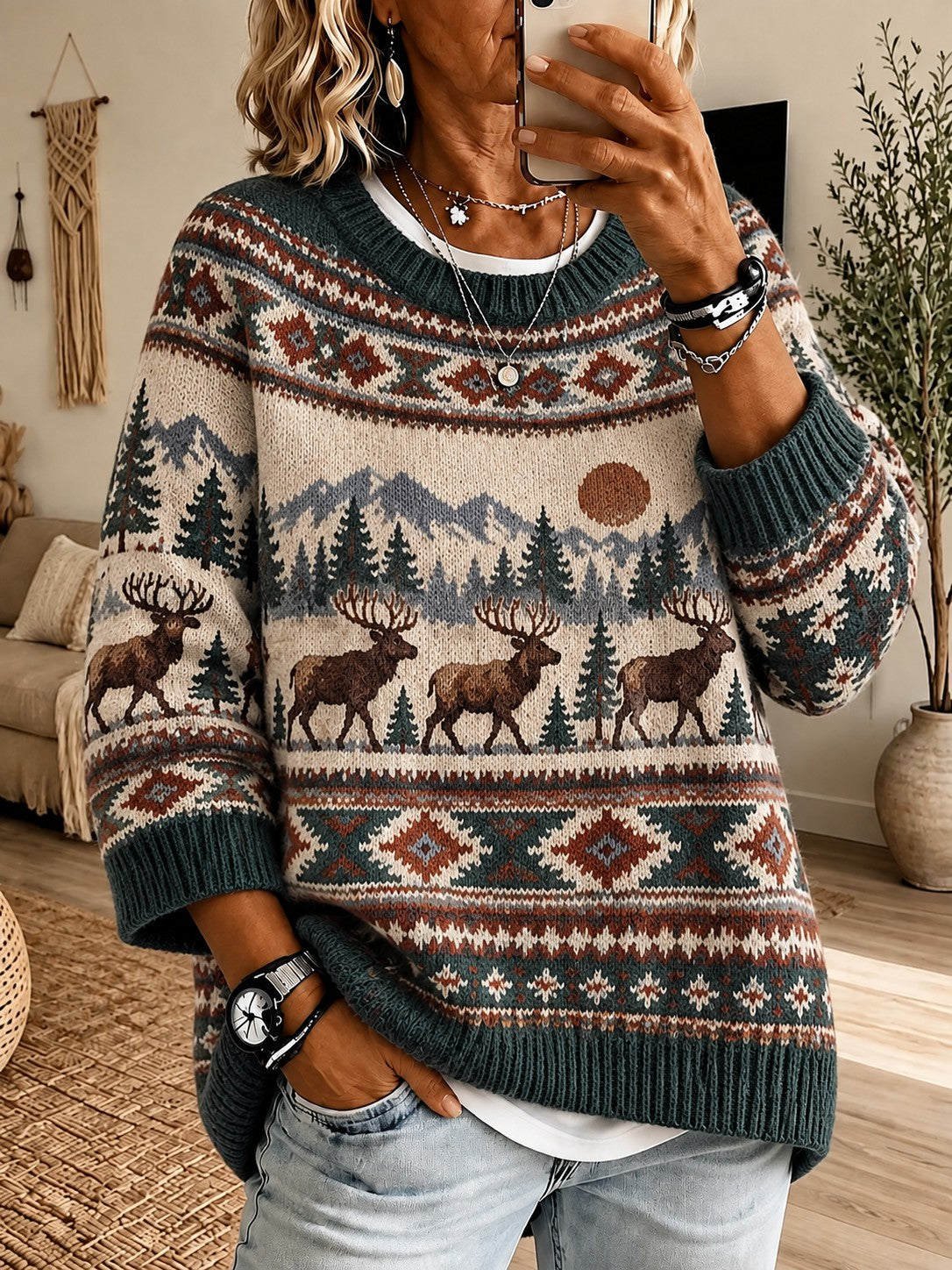 Women's Cozy Knit Western Sweater