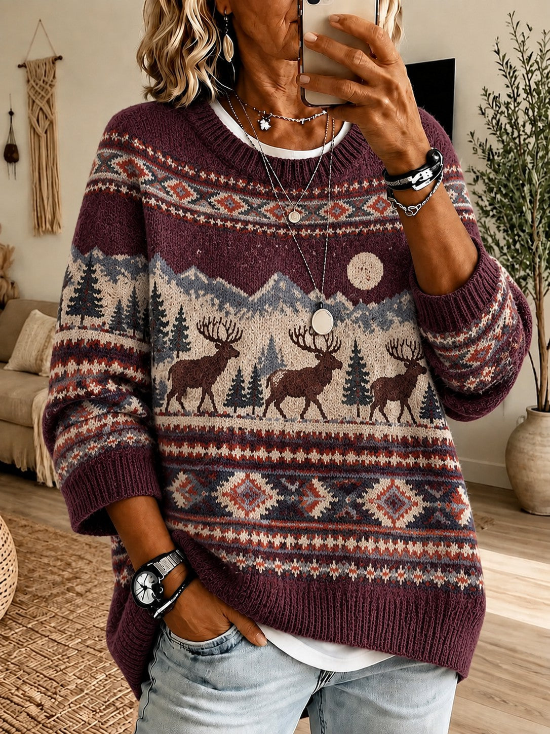 Women's Cozy Knit Western Sweater