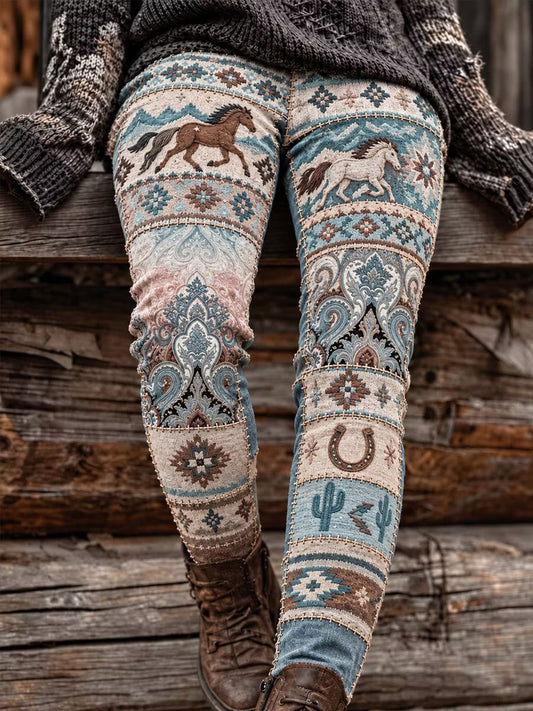 Women's Western Print Velvet Leggings