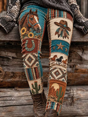Women's Western Horse Print Velvet Leggings