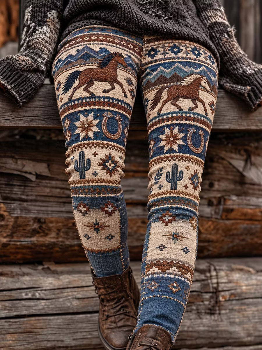 Women's Western Print Velvet Leggings