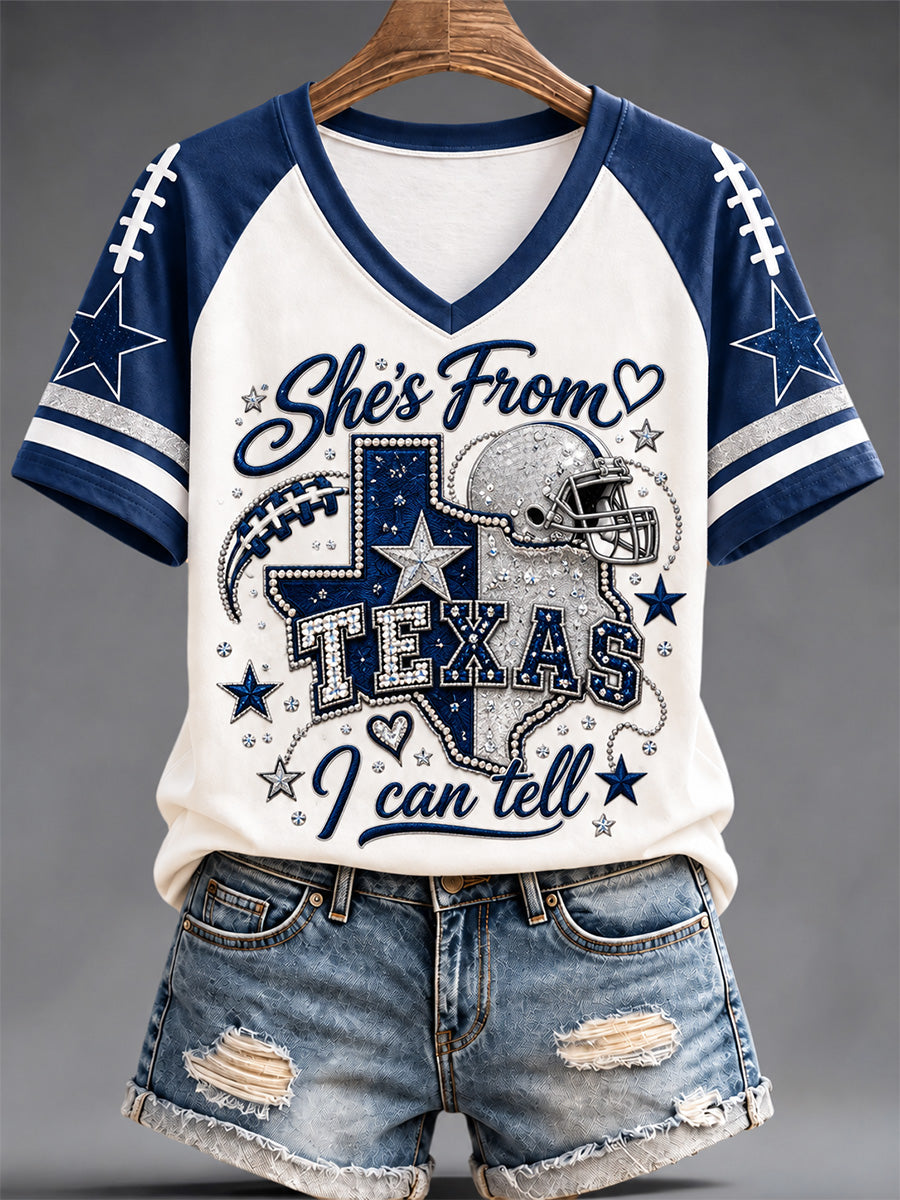 Women's Football Gameday Gift For Football Fans Casual V-Neck Tee