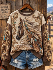 Women's Western Horse Print Regular Sweatshirt