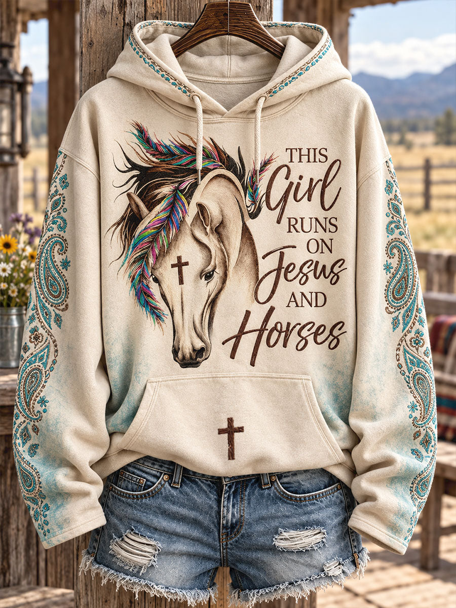 Women's Western Style Horses Faith Lover Art Printed Hoodie