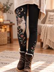 Women's Fall/Winter Cat Art Printed Velvet Leggings