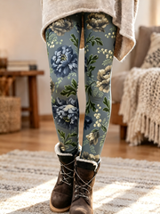 Women's Fall/Winter Floral Art Printed Velvet Leggings