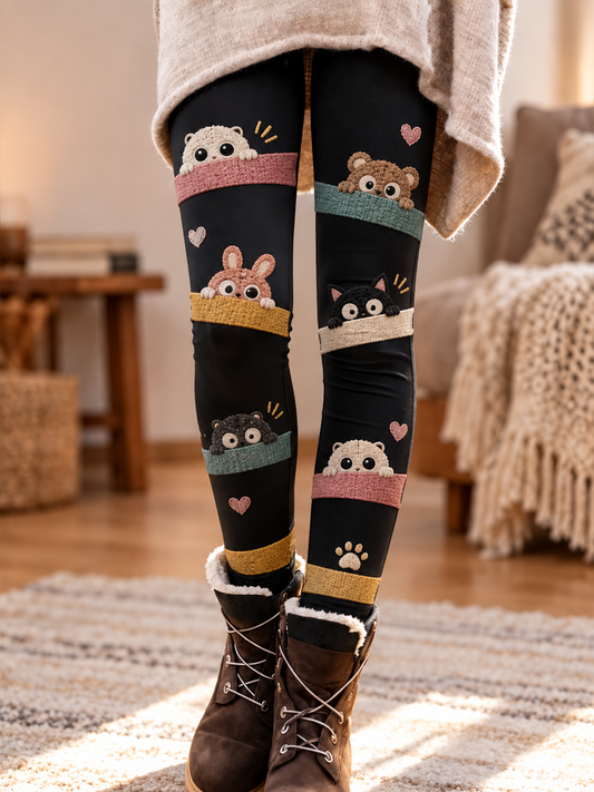 Women's Fall/Winter Cat Art Printed Velvet Leggings