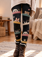 Women's Fall/Winter Cat Art Printed Velvet Leggings