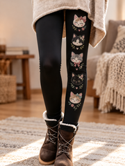 Women's Fall/Winter Cat Art Printed Velvet Leggings