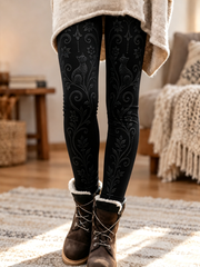 Women's Fall/Winter Cat Art Printed Velvet Leggings
