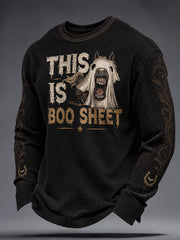 Men's Western Halloween Horses Art Printed Waffle Sweatshirt