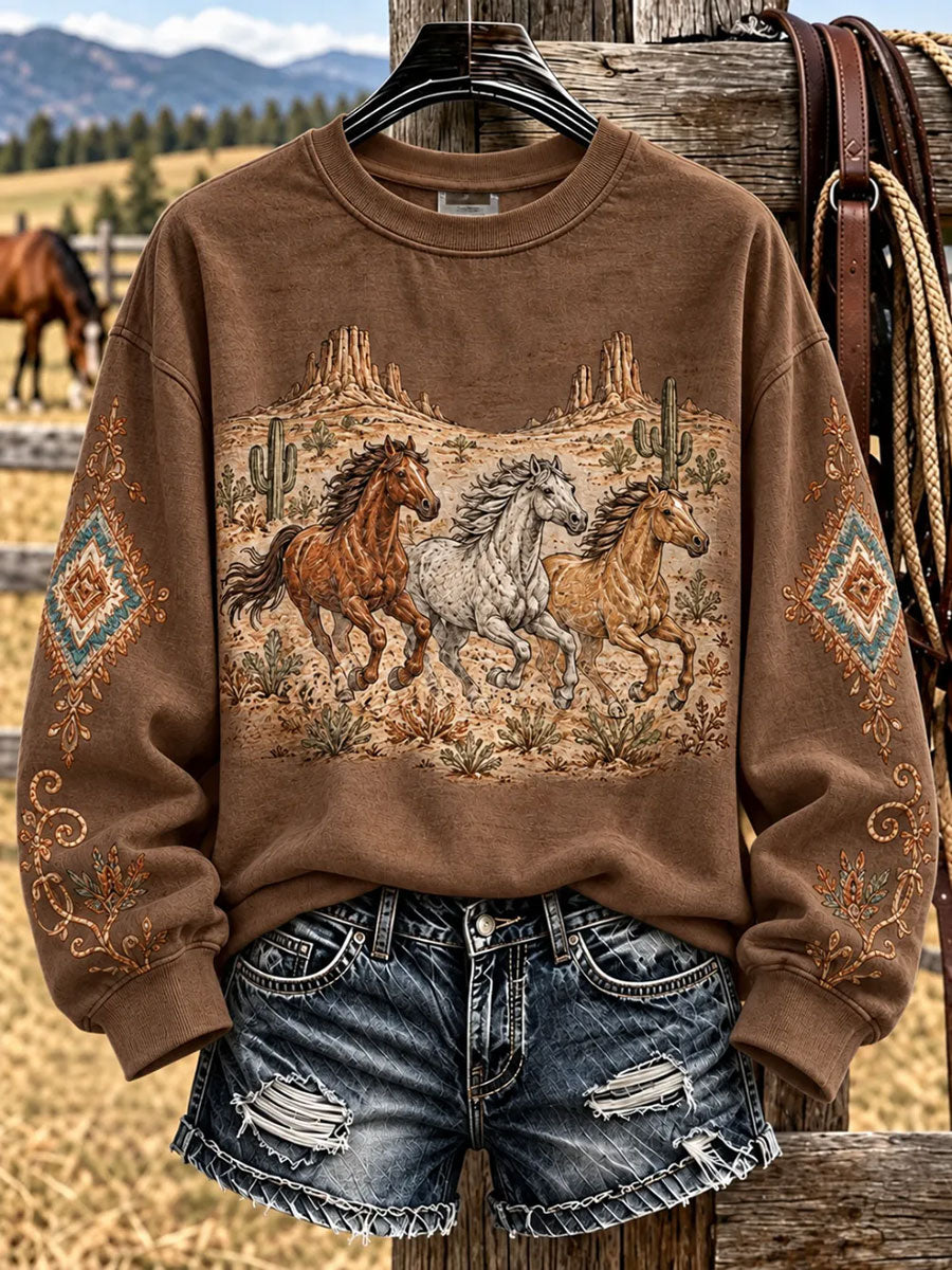 Women's Western Horse Art Regular Sweatshirt