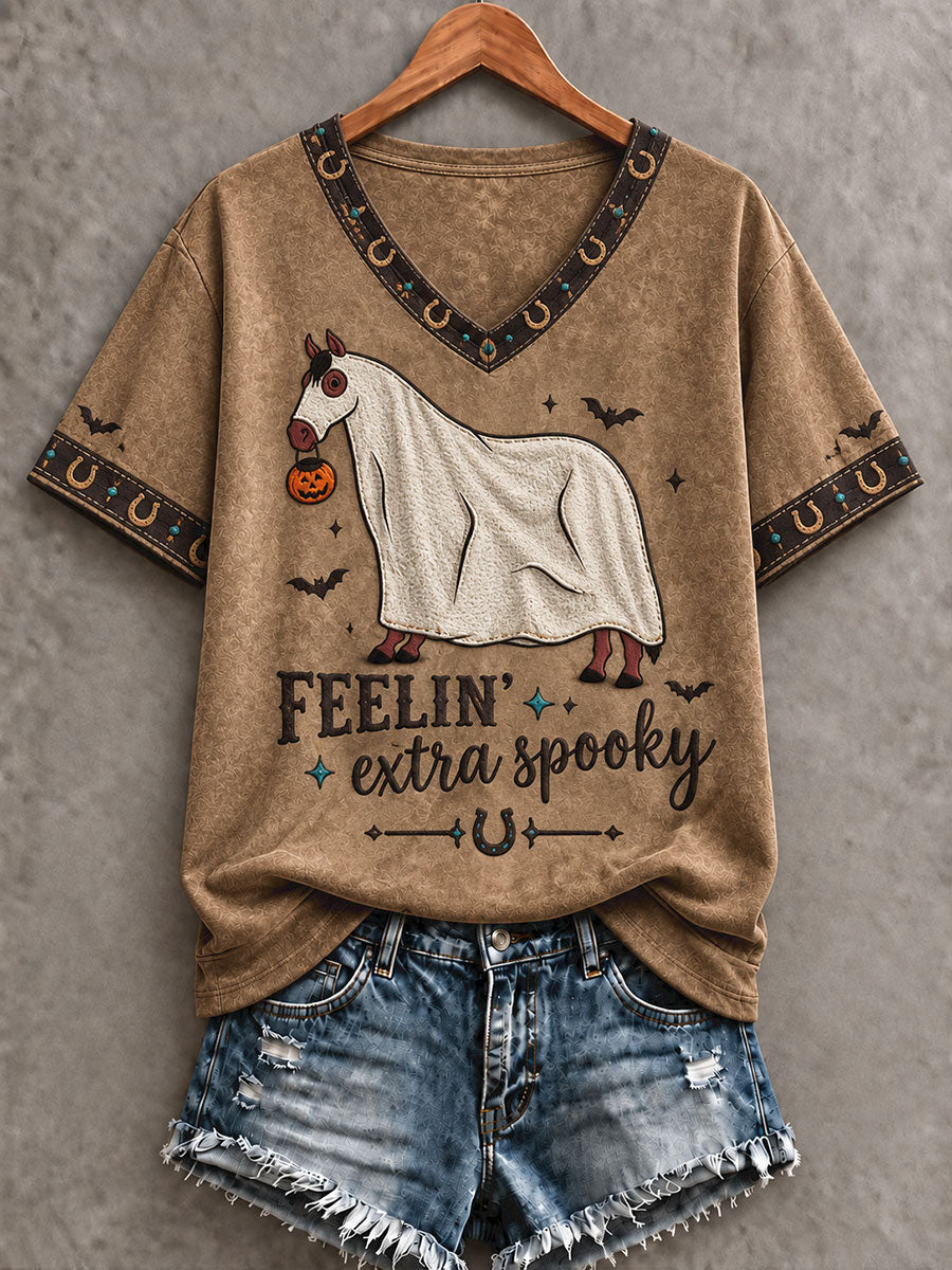Women's Western Halloween Horses Art Printed T-shirt