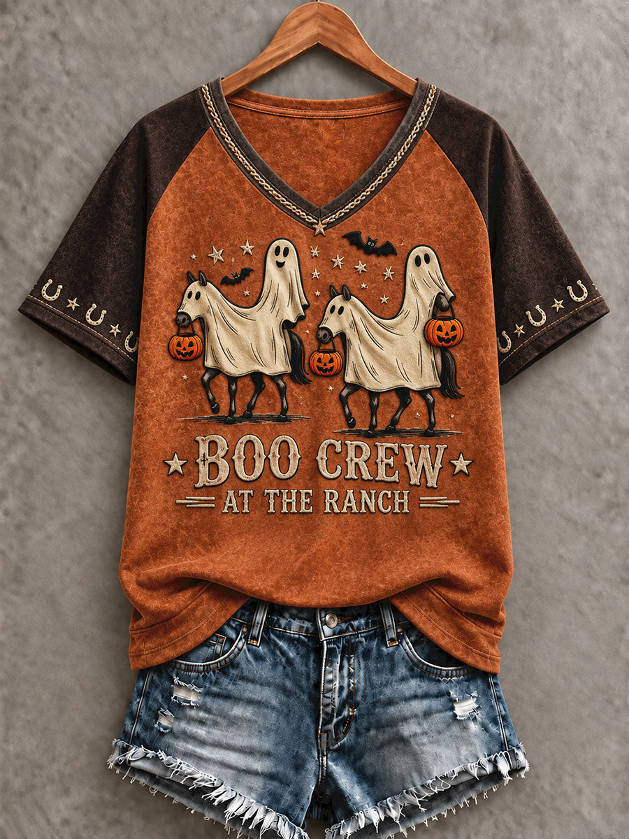 Women's Western Halloween Horses Art Printed T-shirt