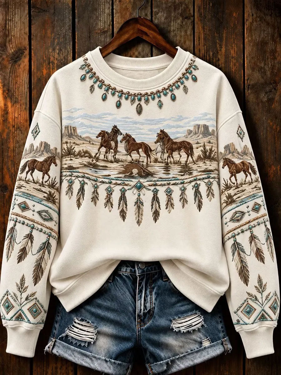 Women's Western Horse Art Regular Sweatshirt