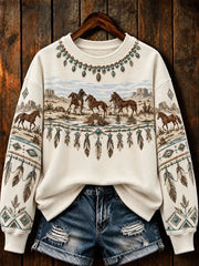 Women's Western Horse Art Regular Sweatshirt
